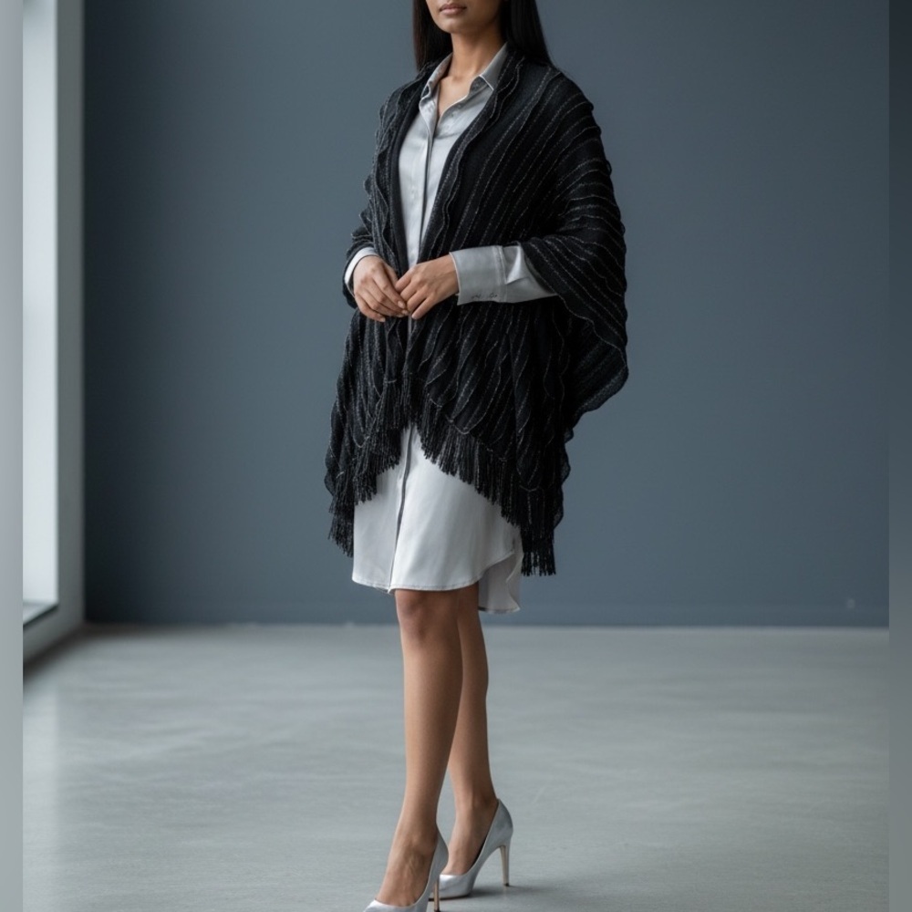 Chic Black Women's Poncho with Fringe
